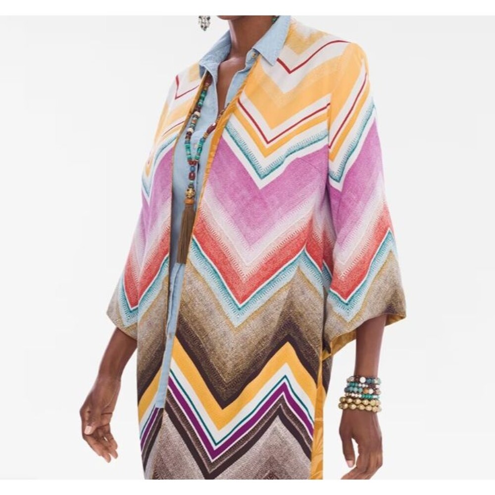 Chico's Reversible Chevron Jacquard Open Front Kimono Jacket Multicolor Sz 0 NEW